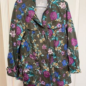 Lane Bryant Floral Utility Jacket - Green and Purple